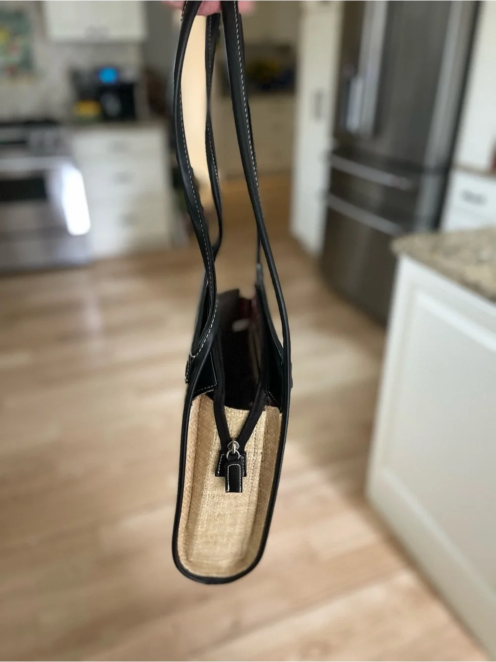 kate spade Natural Straw Tote with Black Trim